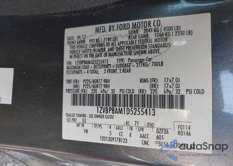 2013 Ford Mustang V6 из США, поврежденный, VIN 1ZVBP8AM1D5255413